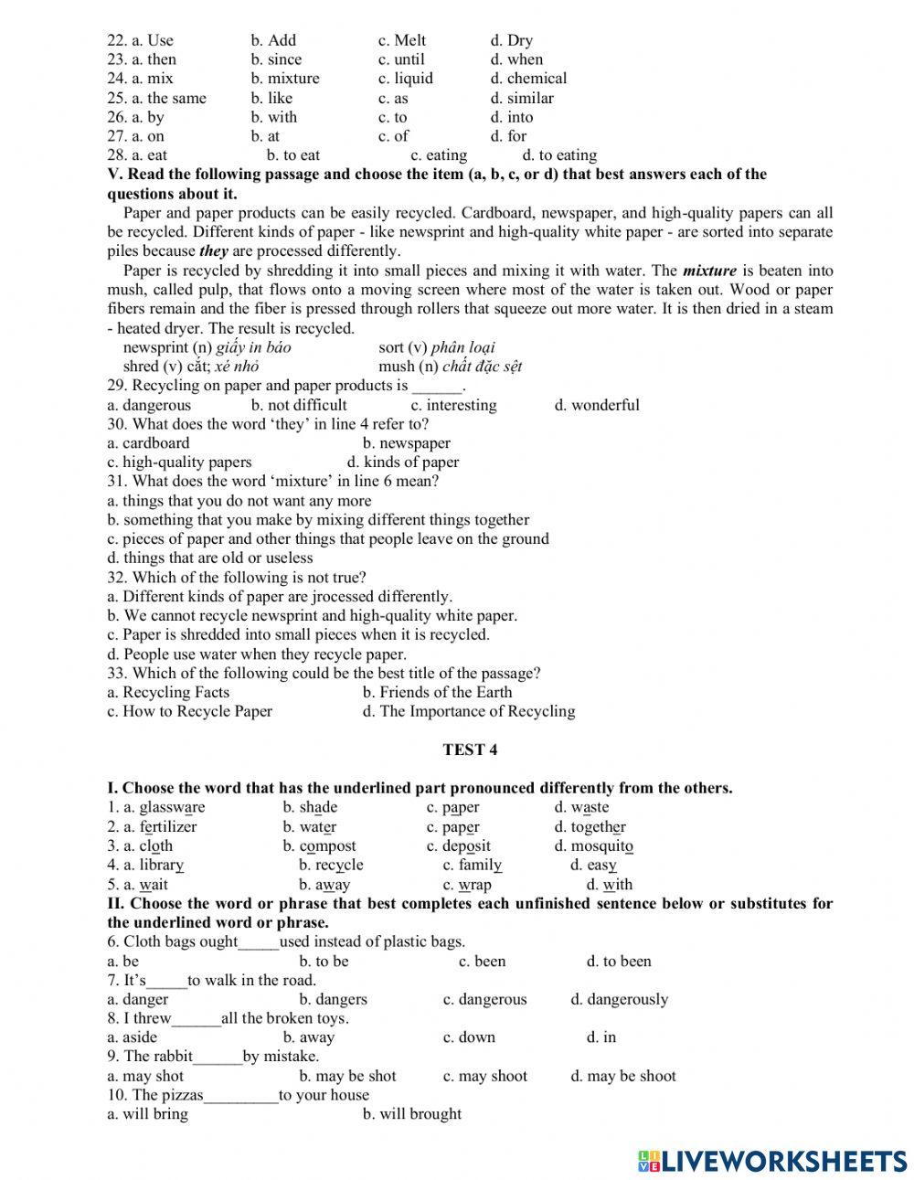 Trắc nghiệm tiếng anh 8 unit 10-11