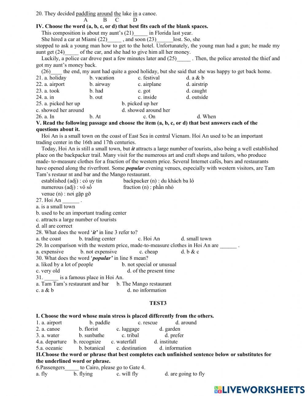 Trắc nghiệm tiếng anh 8 unit 10-11