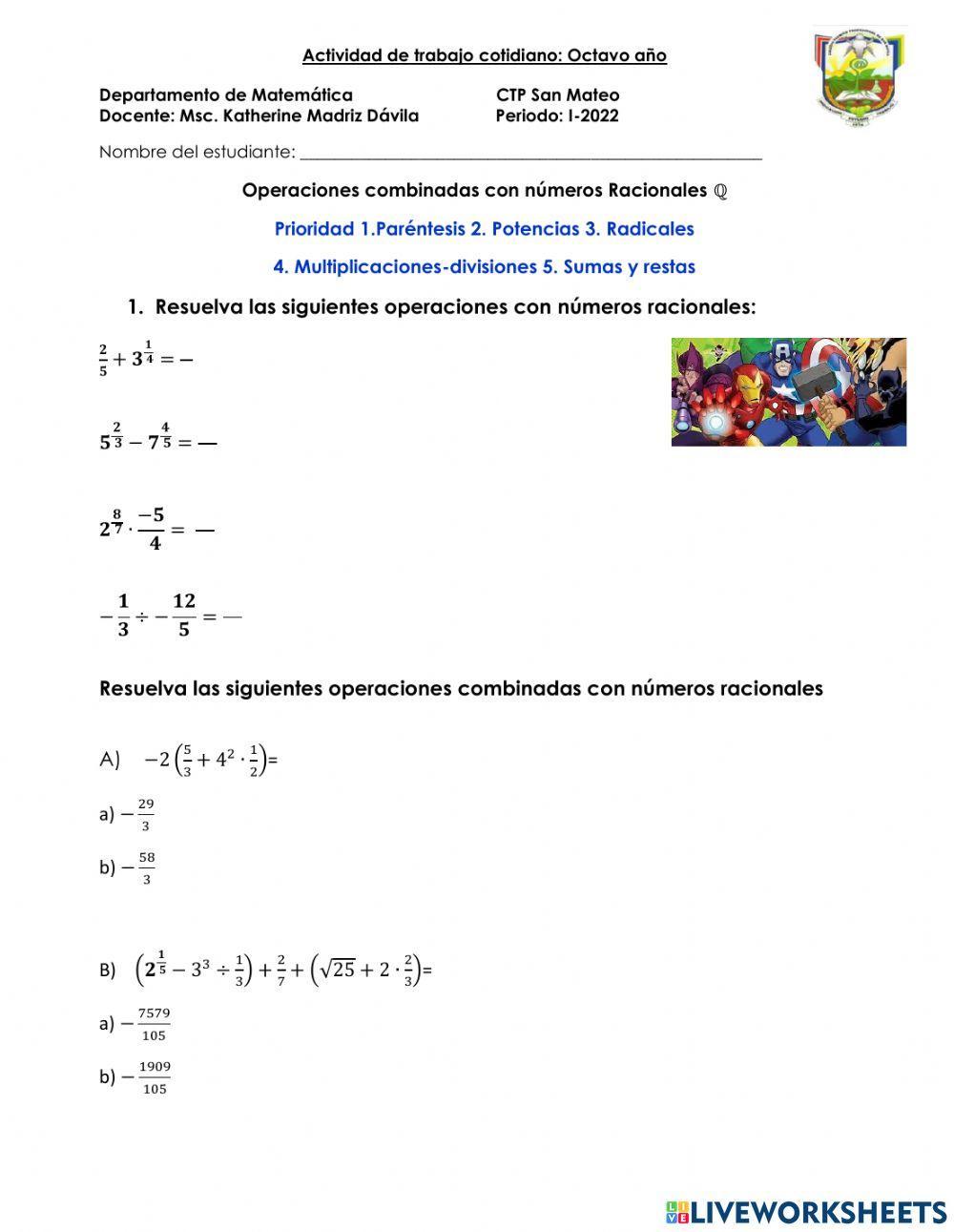 Operaciones con números racionales