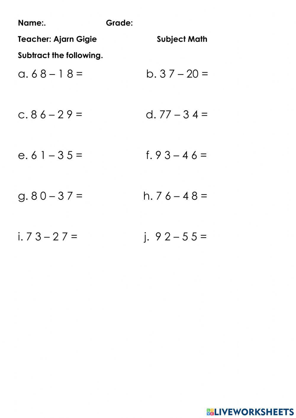 Subtraction Without and With Borrowing