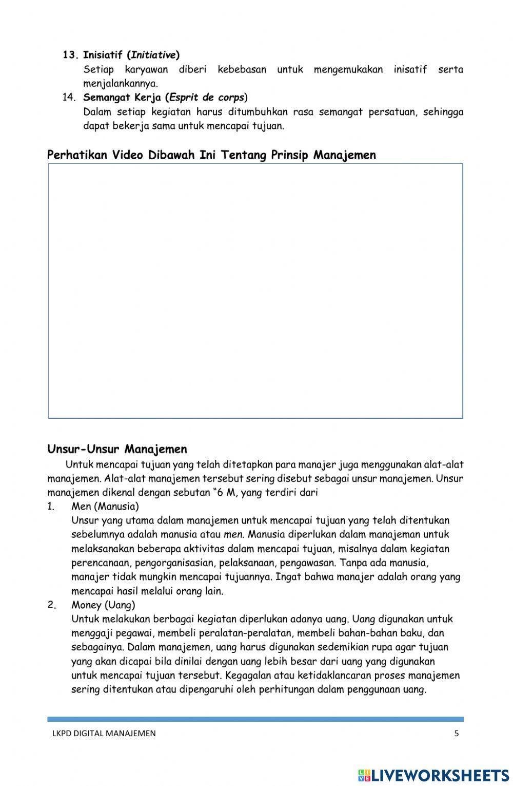 LKPD Pengertian, prinsip dan unsur manajemen