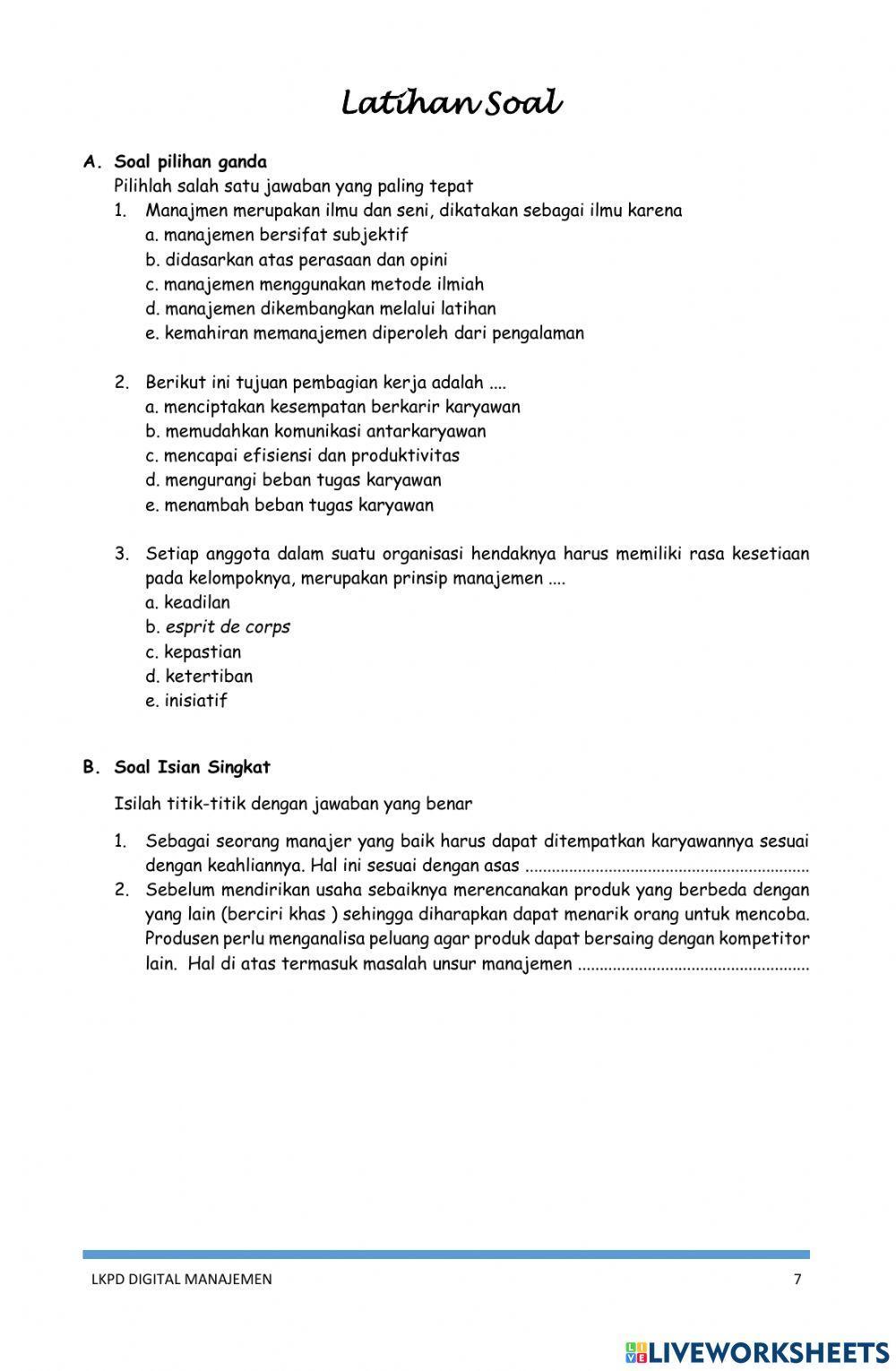 LKPD Pengertian, prinsip dan unsur manajemen