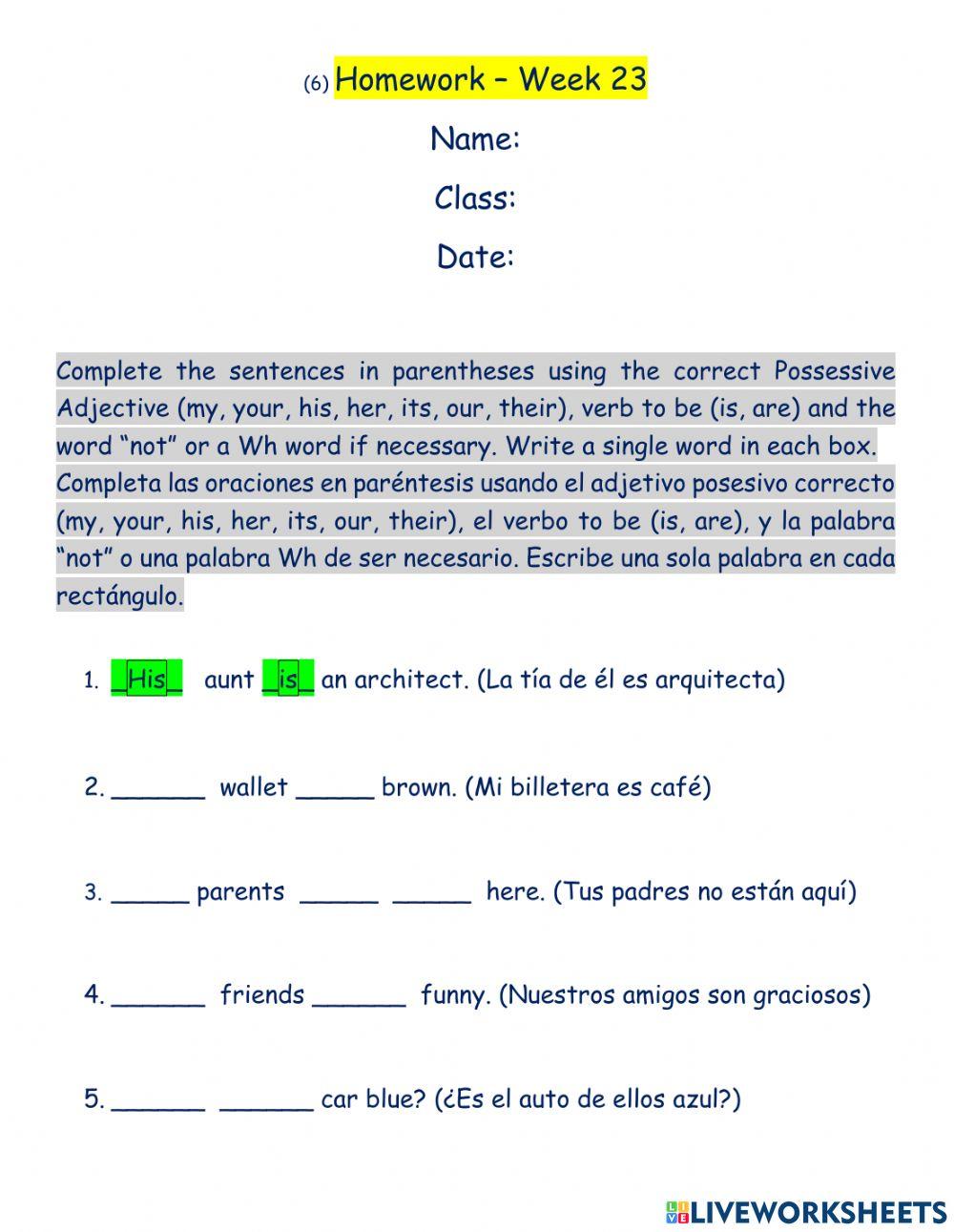 (6) Possessive Adjectives