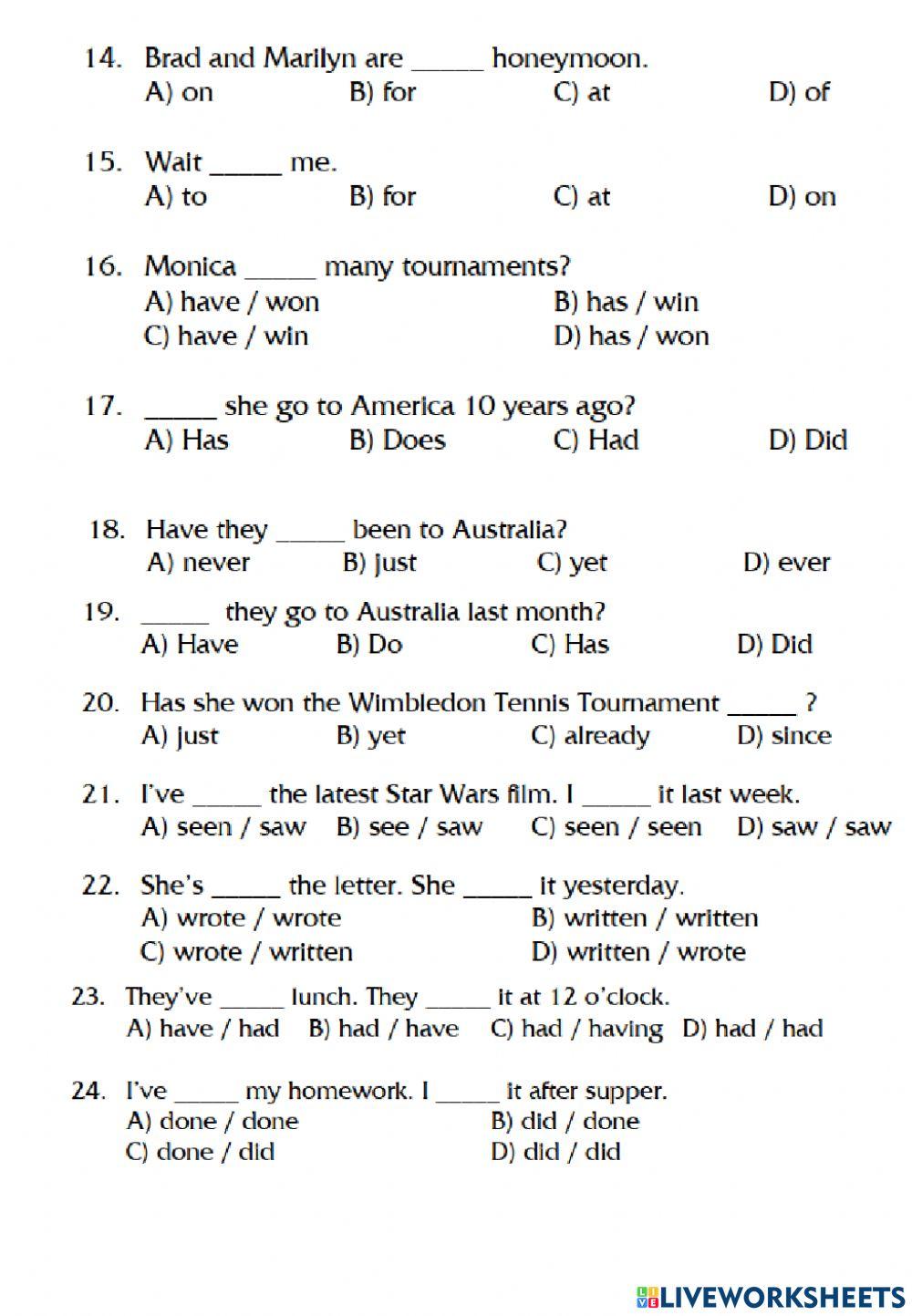 Test 14 - present perfect