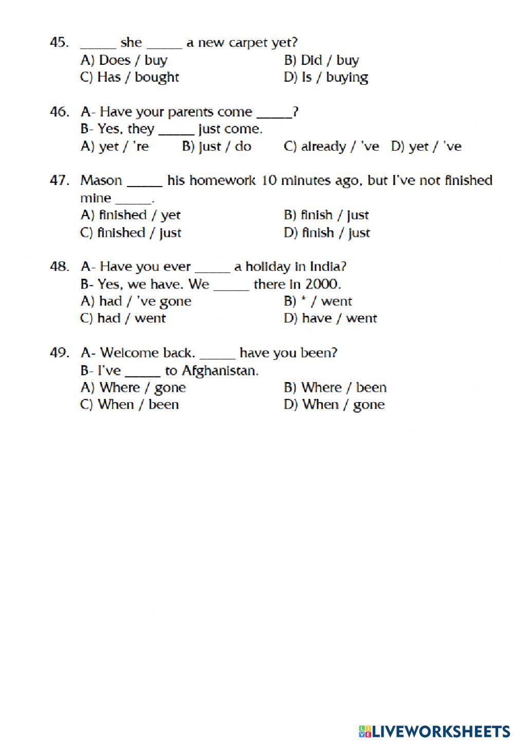 Test 14 - present perfect
