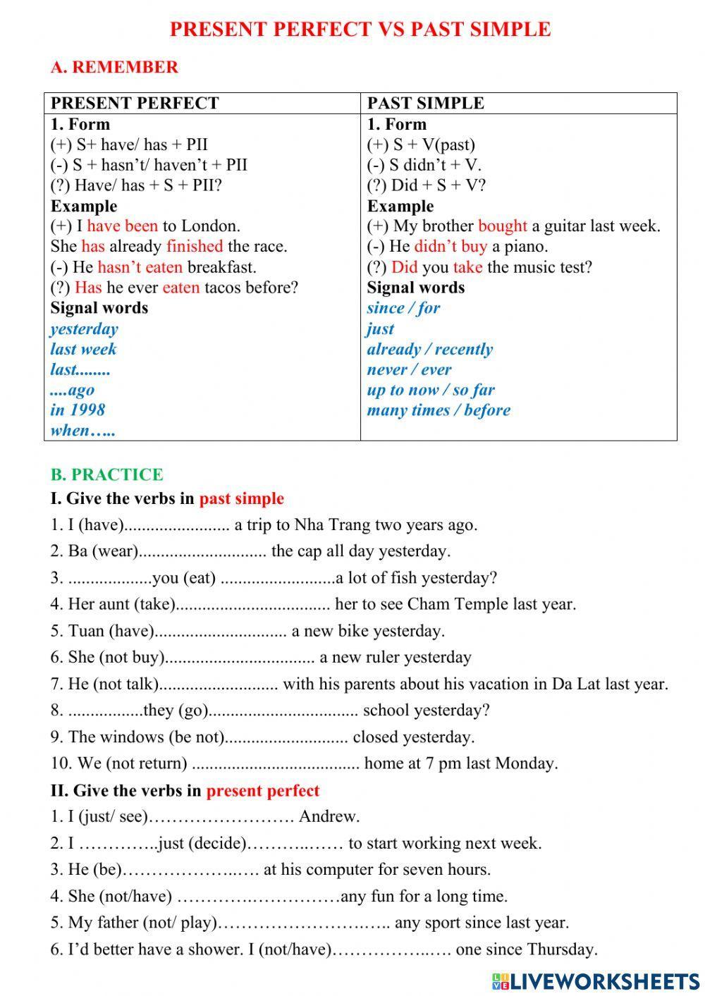 Prestent perfect vs past simple