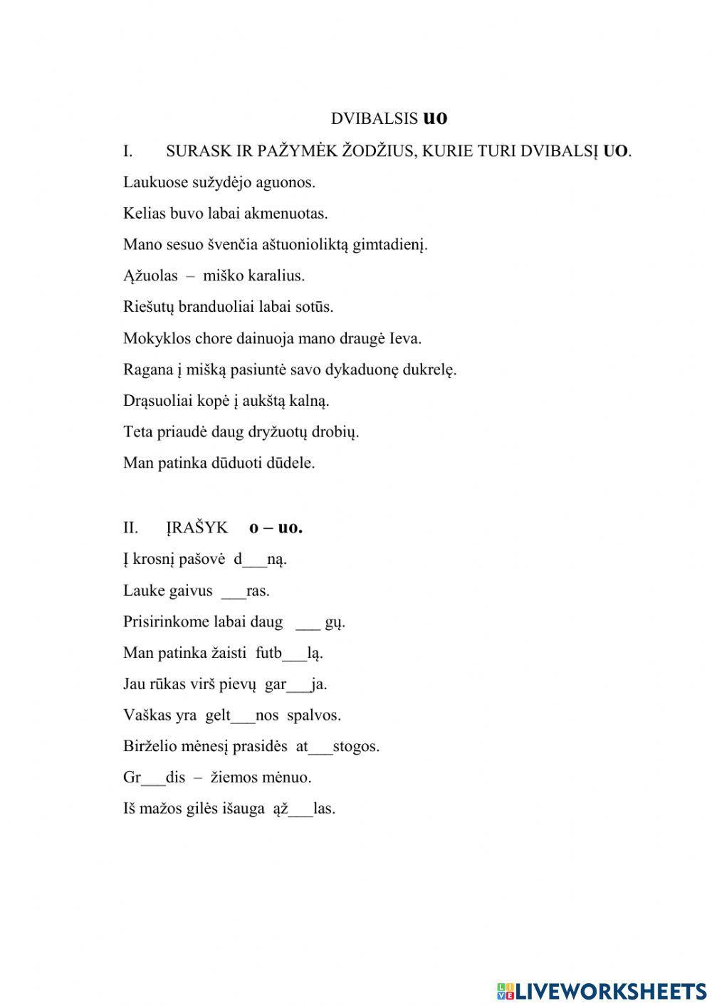 Dvibalsis ,,uo- žodžiuose.