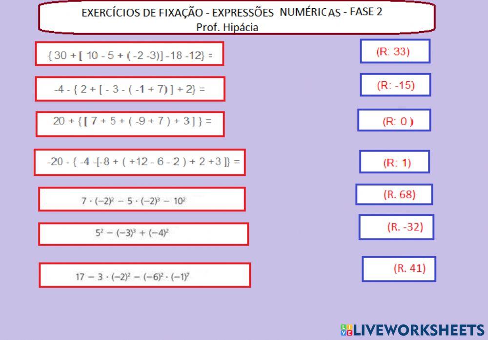 Expressões numéricas com multiplicação e potências