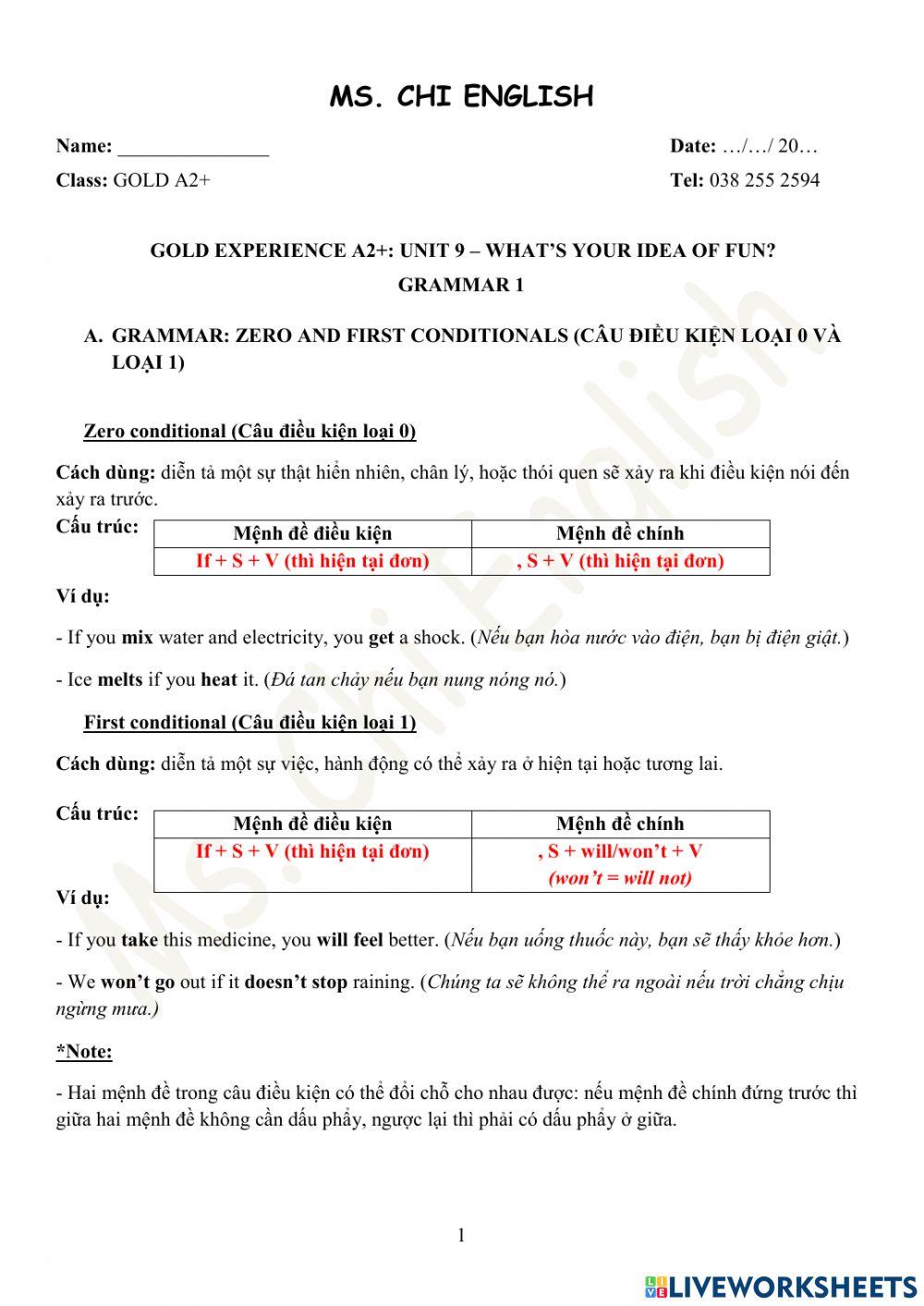 30.03.22- Gold A2+- U9: Grammar 1