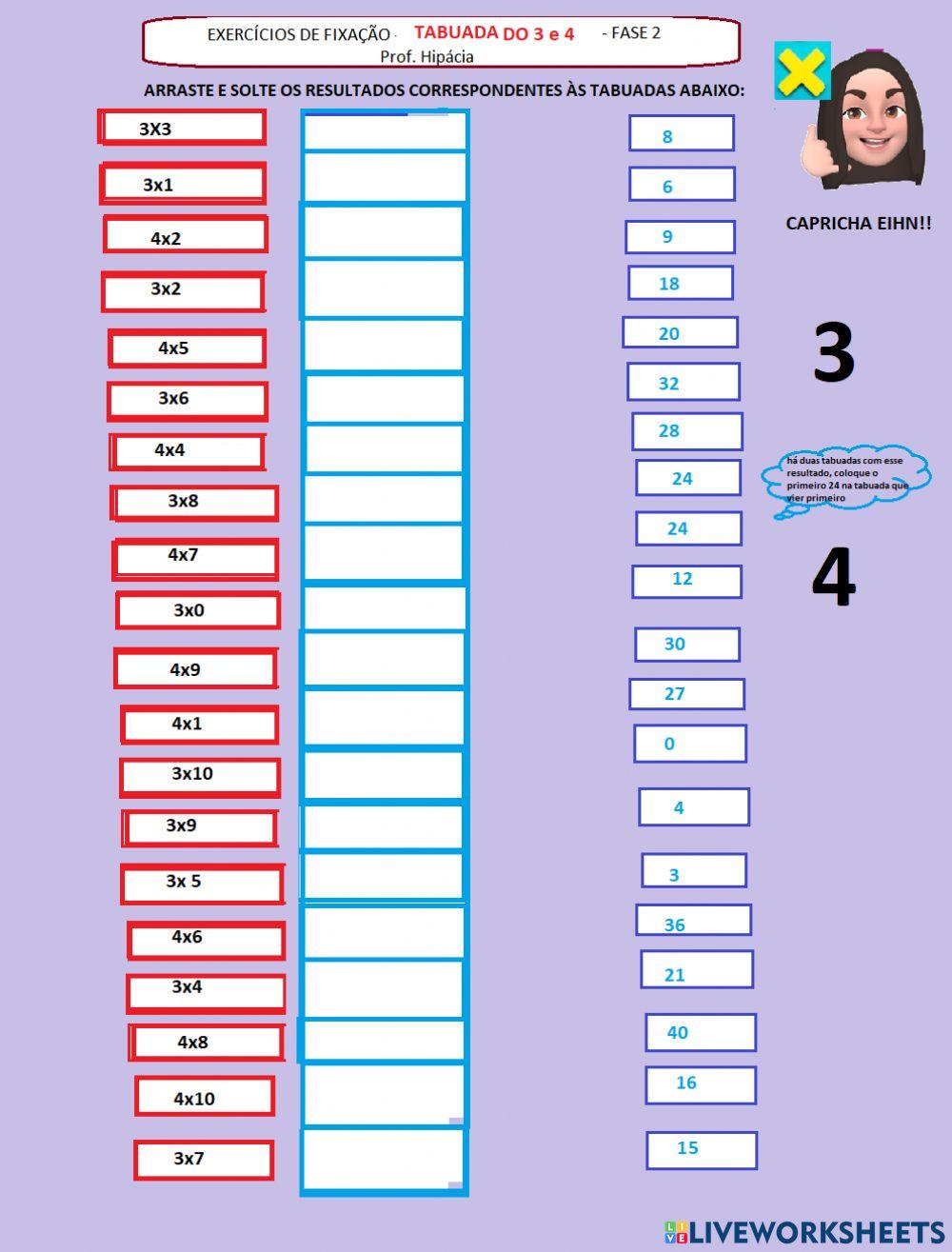 Tabuada do 3 e 4 - fixação