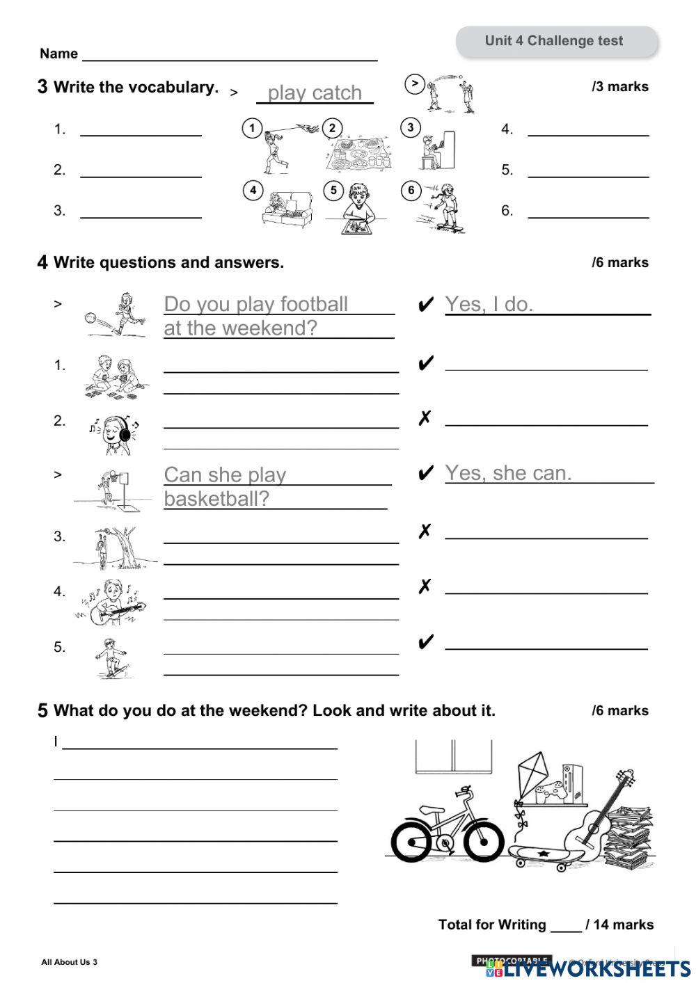 Unit 4 all about us 3 online exercise for live worksheets