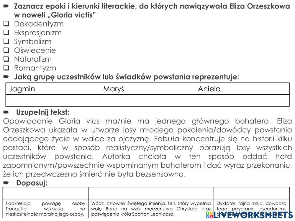 Eliza orzeszkowa -gloria victis-