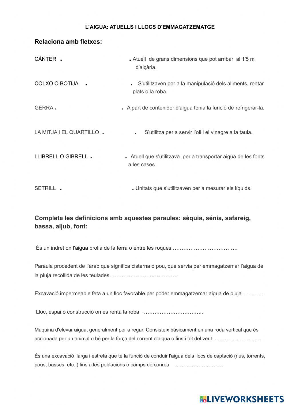 Atuells i llocs per emmagatzemar aigua