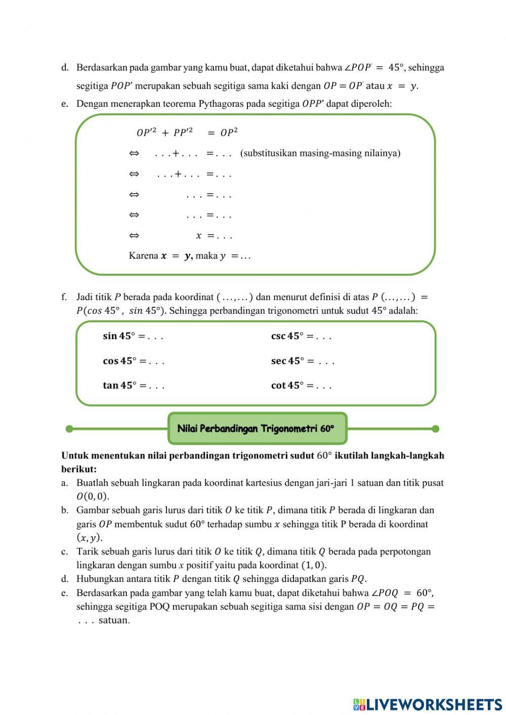Perbandingan Trigonometri Sudut Istimewa