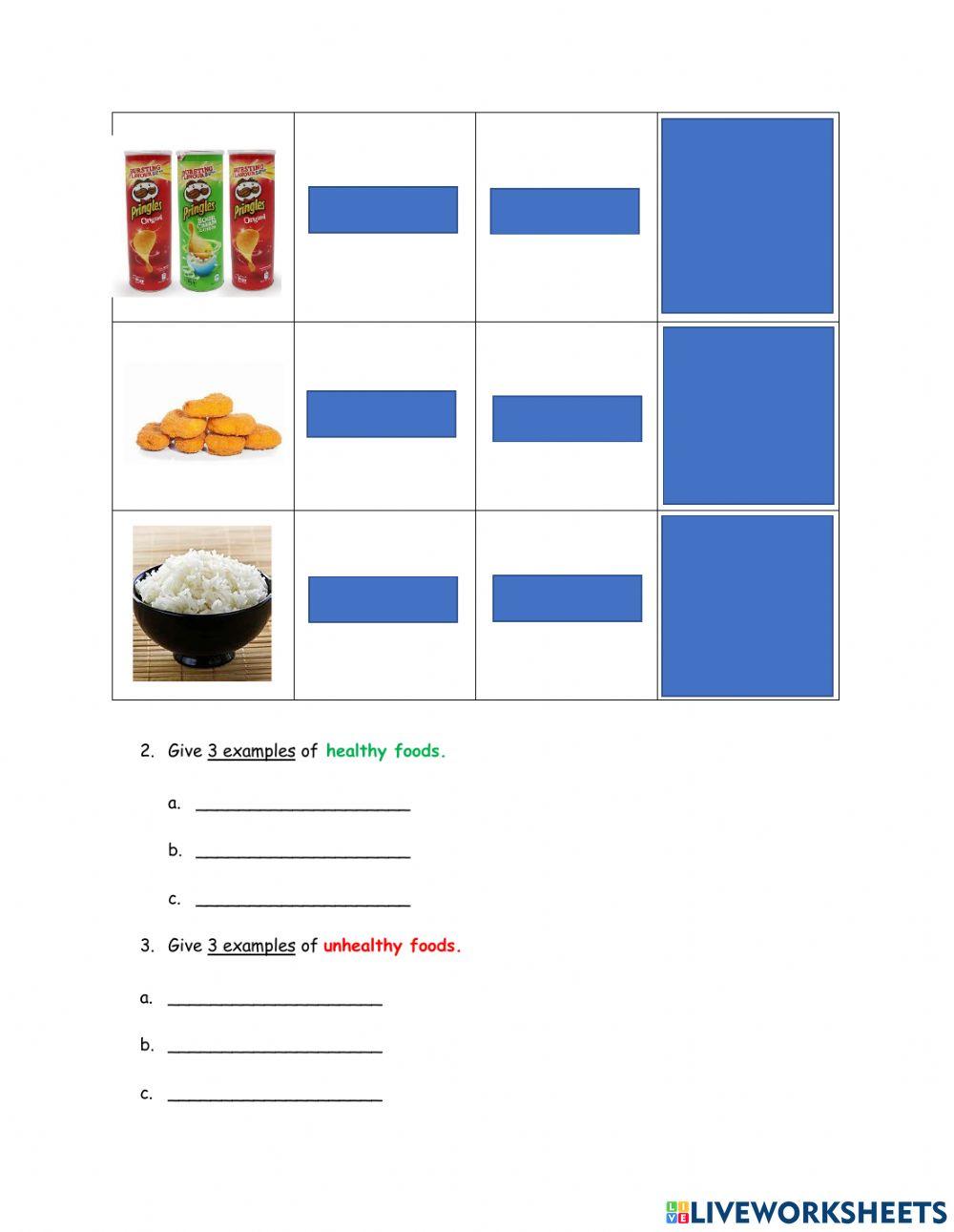 Healthy and unhealthy foods