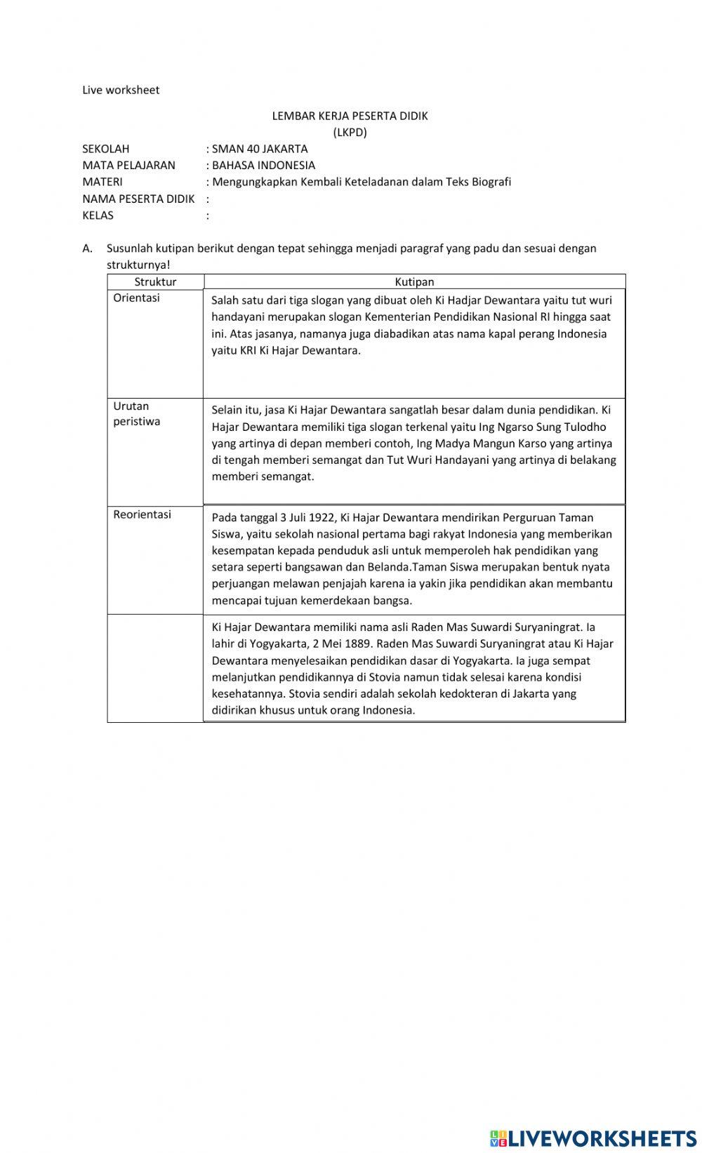 LKPD-X  Mengungkap keteladanan dalam teks biografi