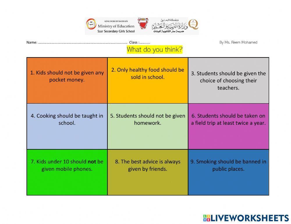 Opinion cards- Do you agree or disagree?