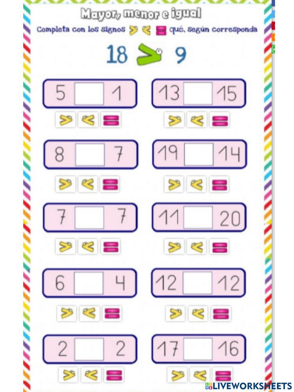 Mayor, menor o igual.