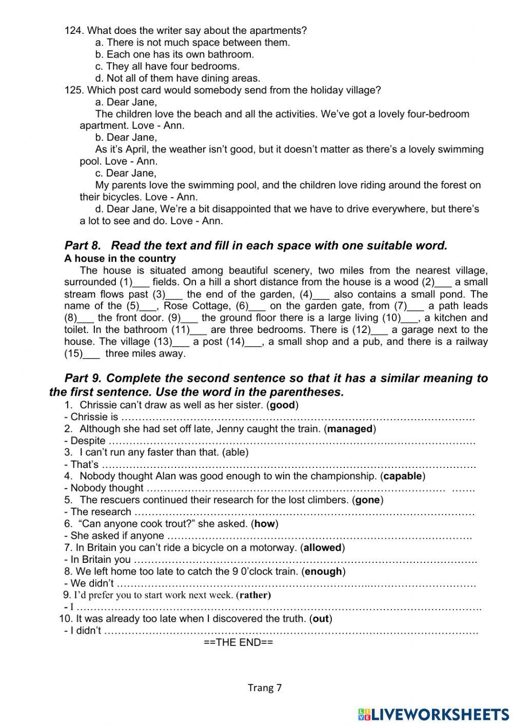 Advanced English - Trial Test 1