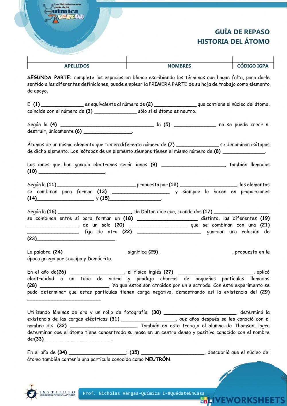 Historia del átomo-guía de repaso