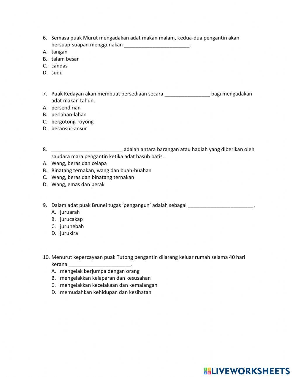 Ujian Topikal Melayu Islam Beraja Tahun 10