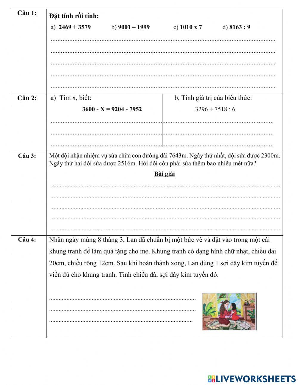 Ôn toán lớp 3 giữa hk2