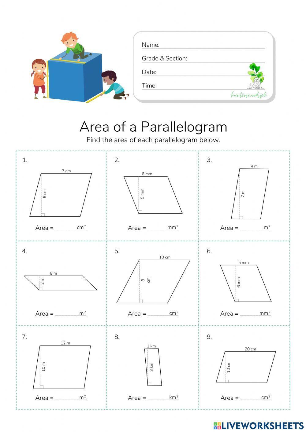 Area of a Parallelogram - HunterWoodsPH.com Worksheet