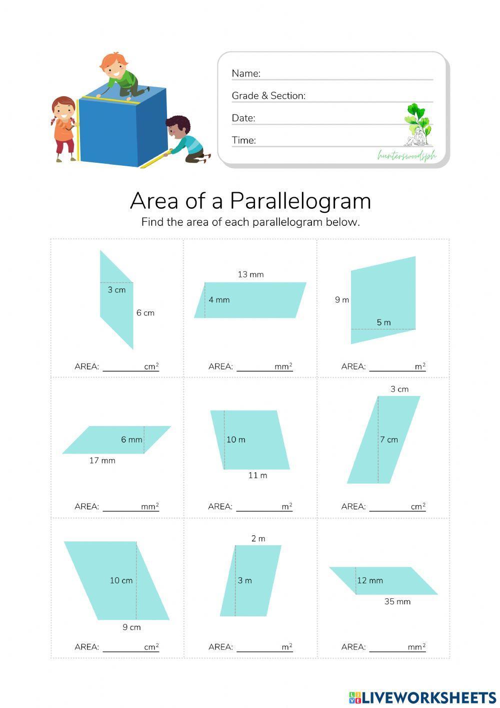Area of a Parallelogram - HunterWoodsPH.com Worksheet