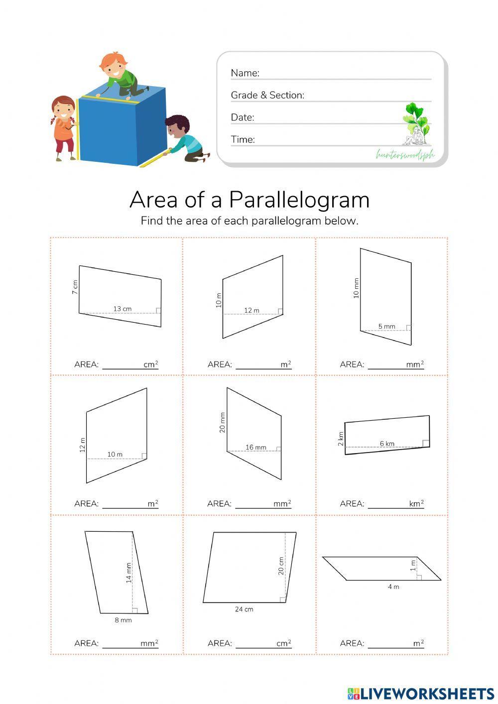 Area of a Parallelogram - HunterWoodsPH.com Worksheet Area of a Parallelogram - HunterWoodsPH.com Worksheet