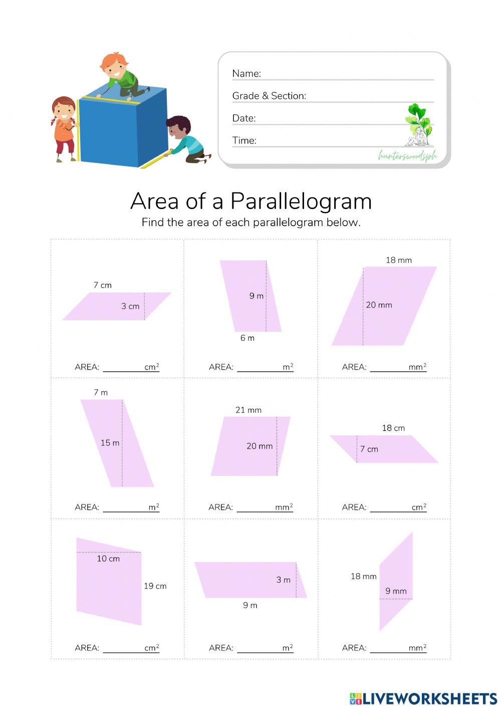 Area of a Parallelogram - HunterWoodsPH.com Worksheet