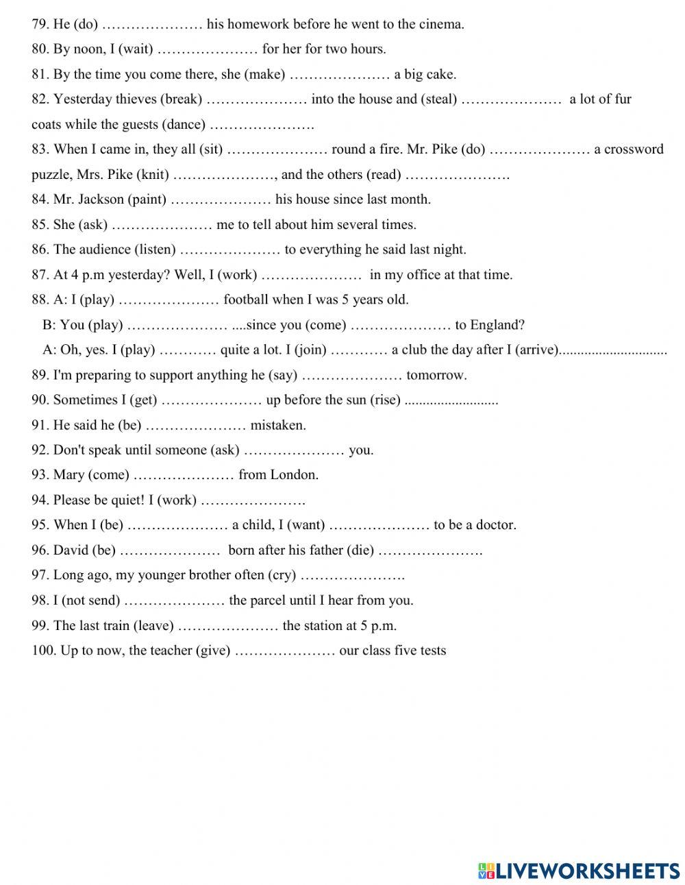 Verb tenses - grade 7,8