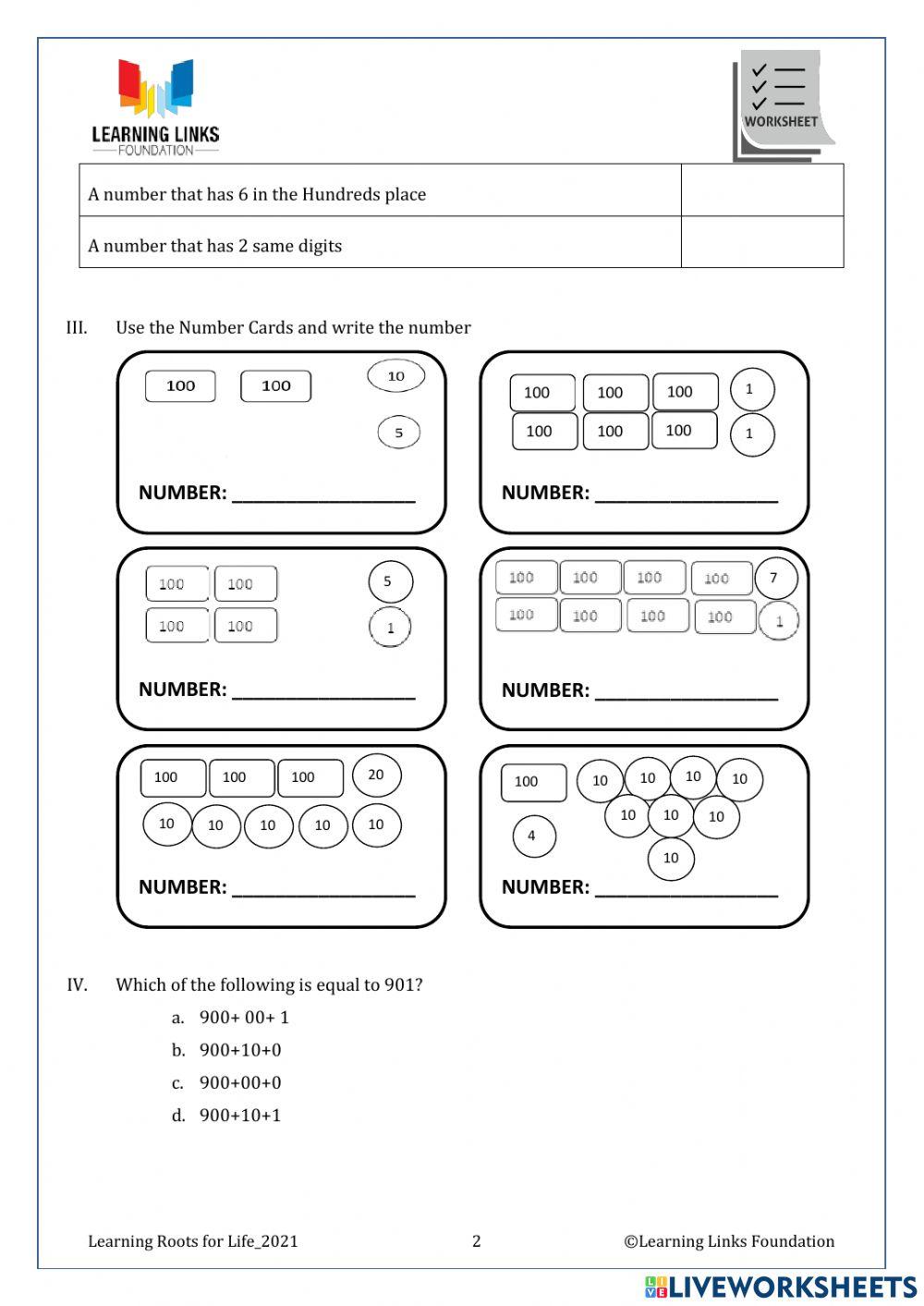 Phase 1– Foundation Numeracy Class Worksheet -2
