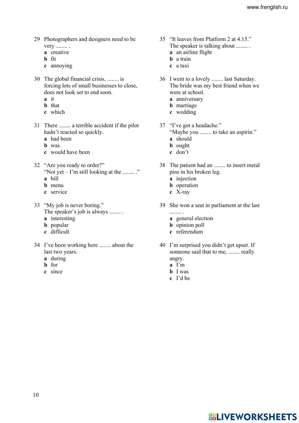 Outcomes 2ed Placement Test