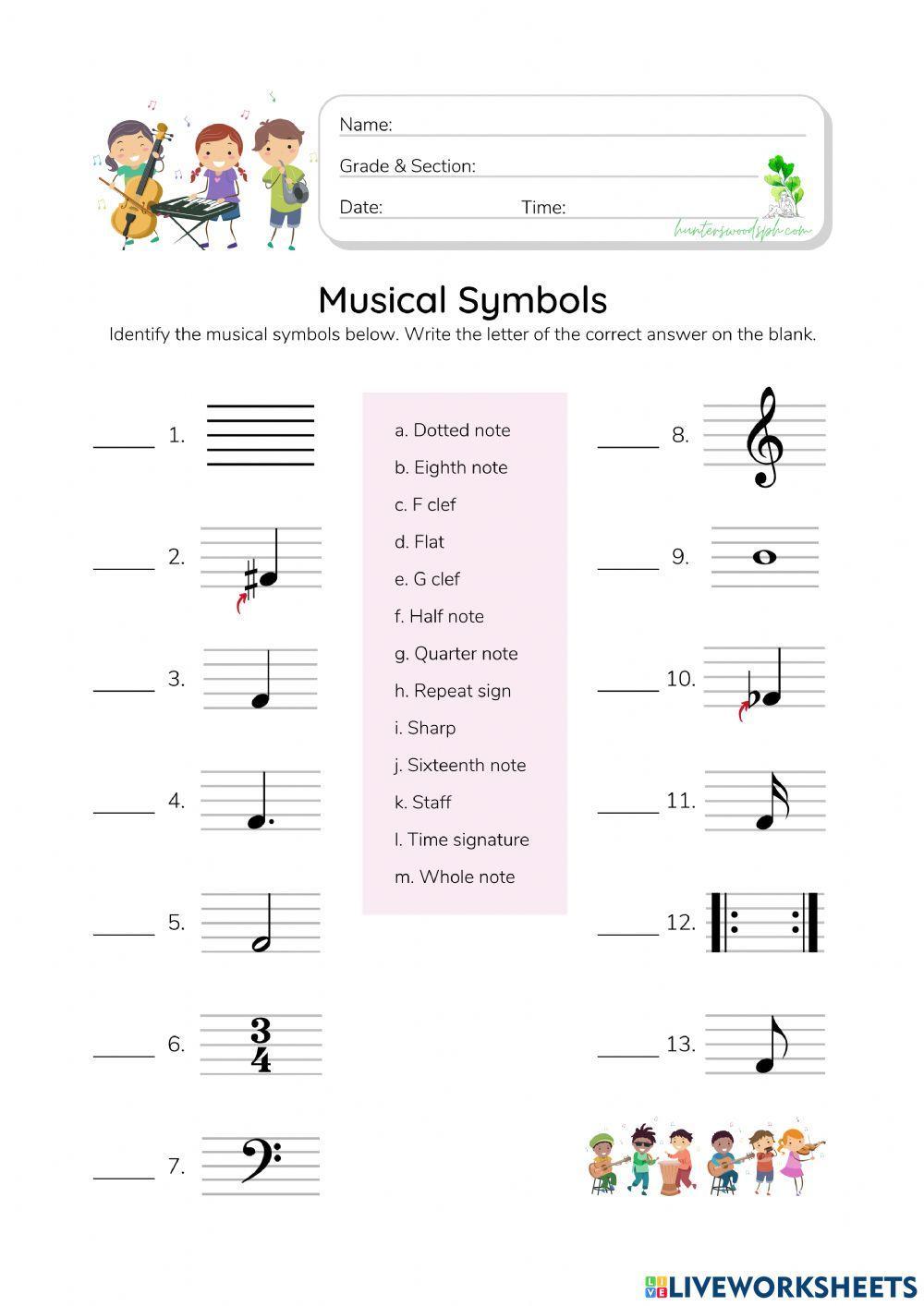 Musical Symbols - HunterWoodsPH.com Worksheet