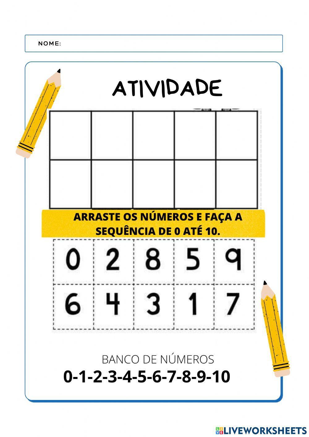 Sequência numérica de 0 até 10