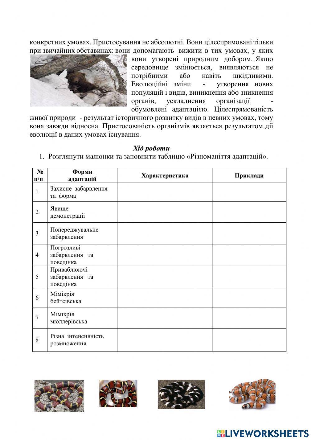 Практична робота. Визначення ознак адаптивності різних організмів до середовища існування