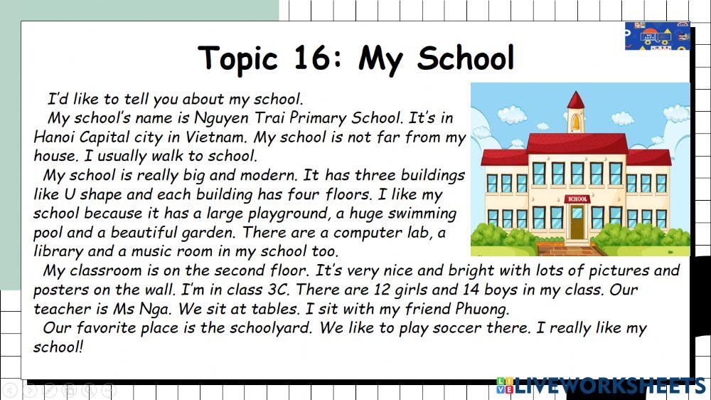 DieuAnh Topic 16: My School (30 topic)
