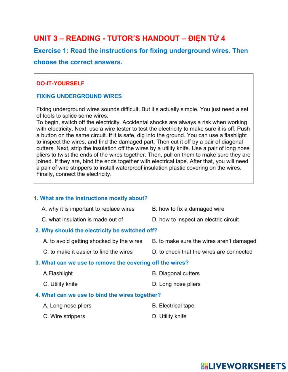 Unit 3- reading - Tutor's handout- Điện Tử 4