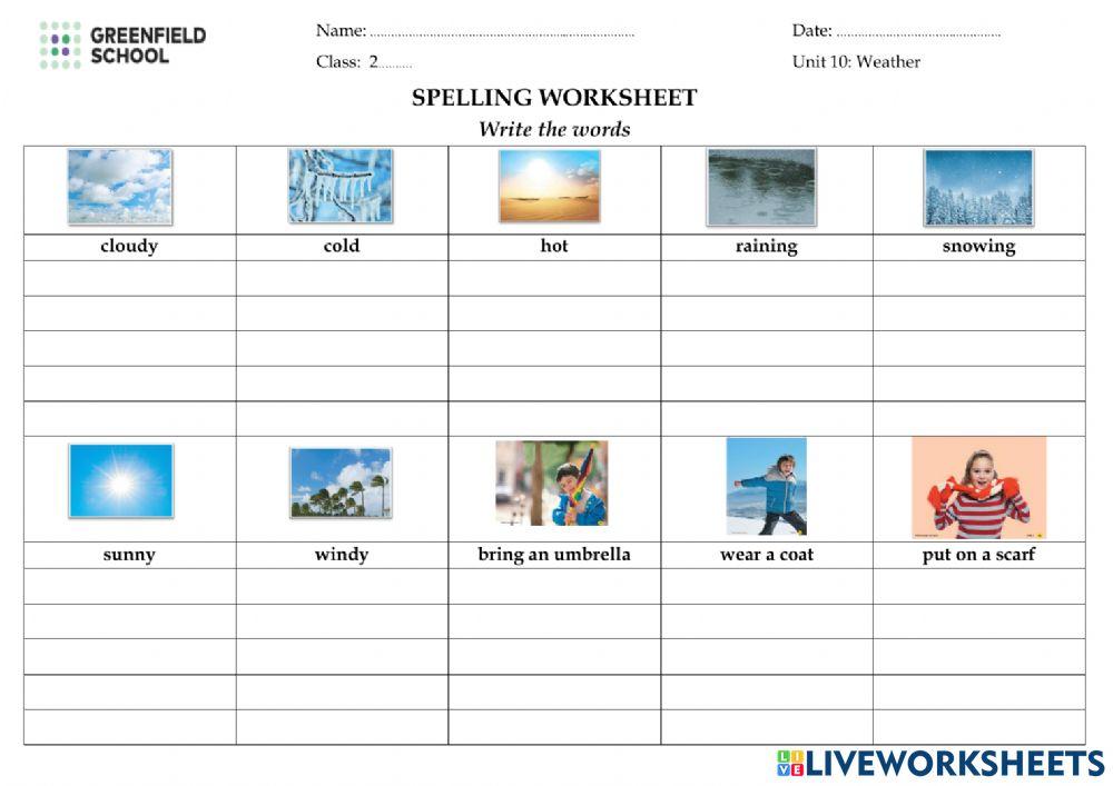 Unit 10-Spelling WS