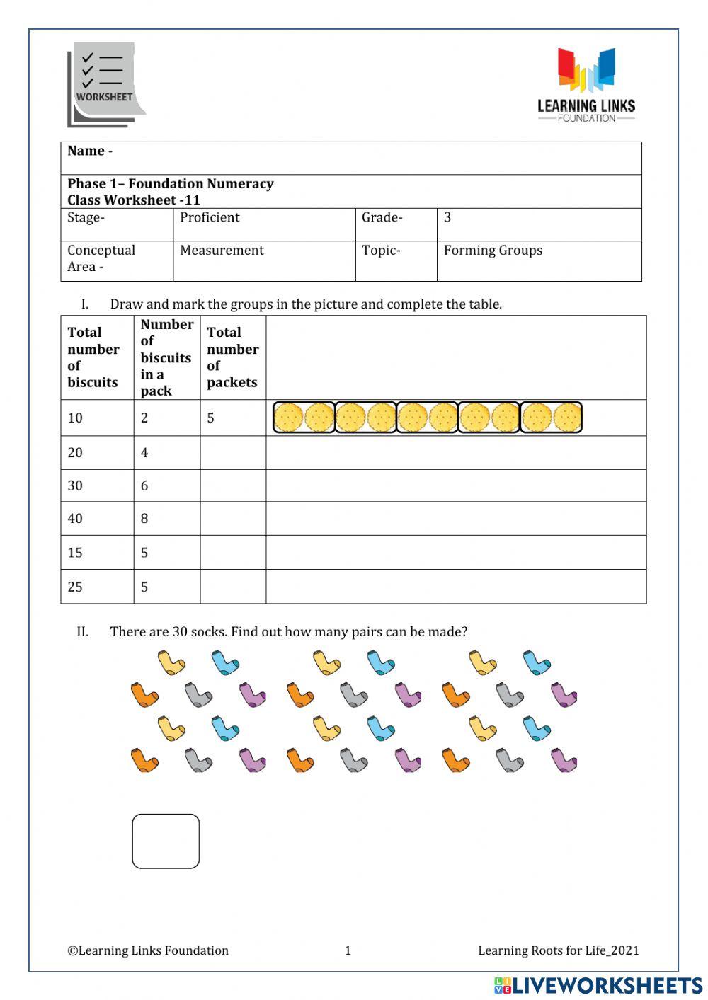 Phase 1– Foundation Numeracy Class Worksheet -11