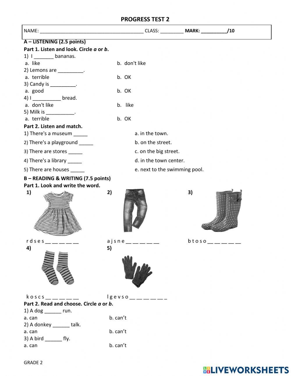 Progress Test 2 Grade 2 Semester 2