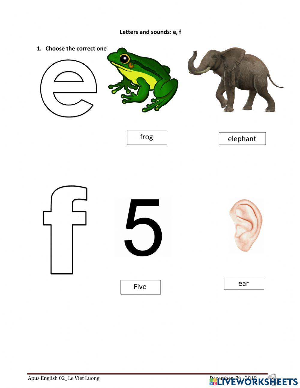 Letter e f interactive worksheet | Live Worksheets