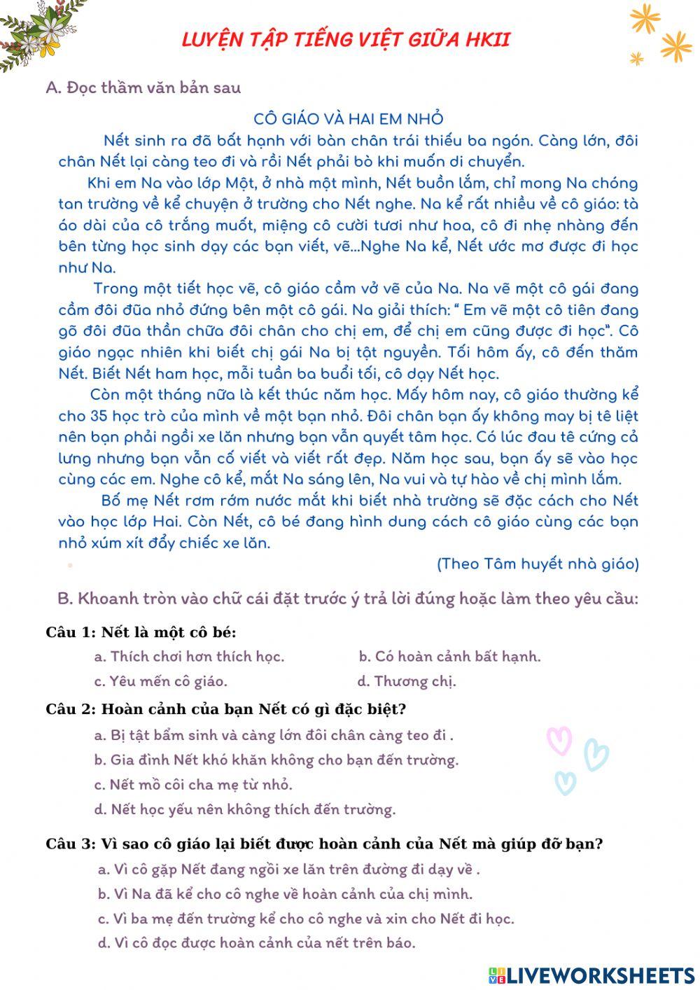 Ôn tập TV giữa HKII