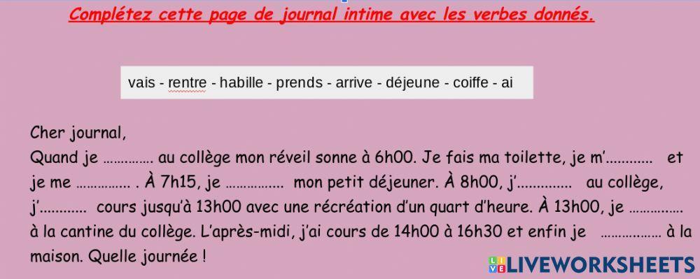 Cloze journal intime