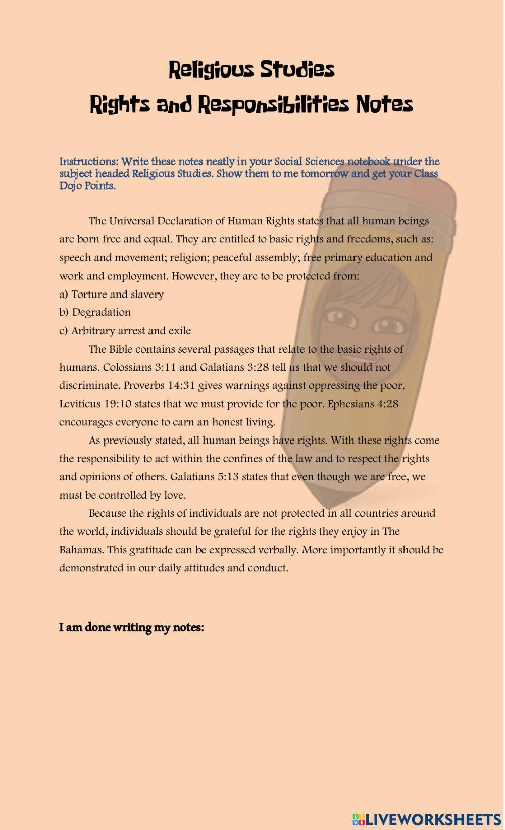 Rights and Responsibilities Notes