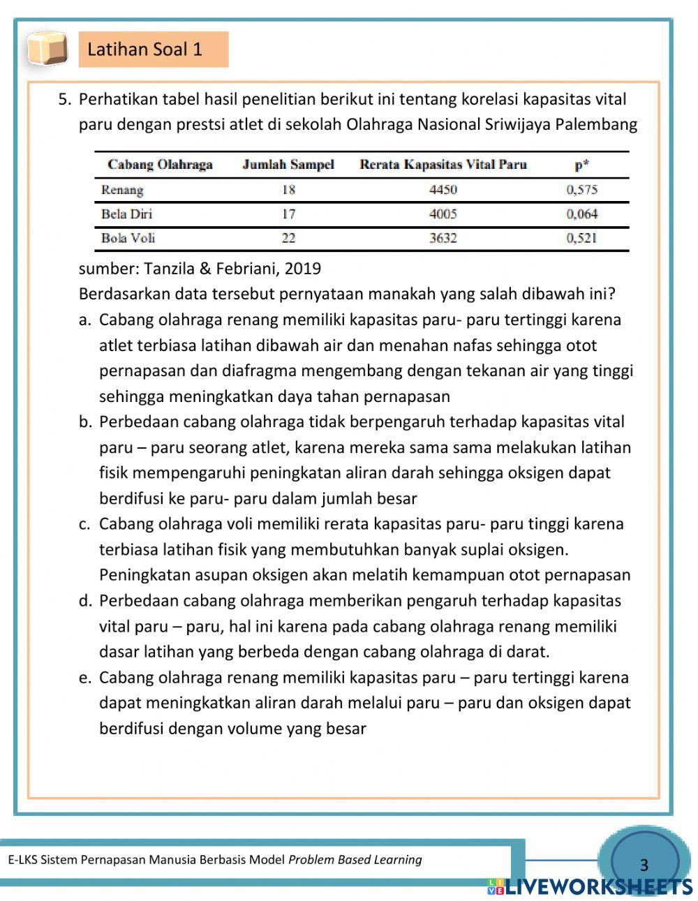 Latihan Soal Sistem Pernapasan Manusia 1