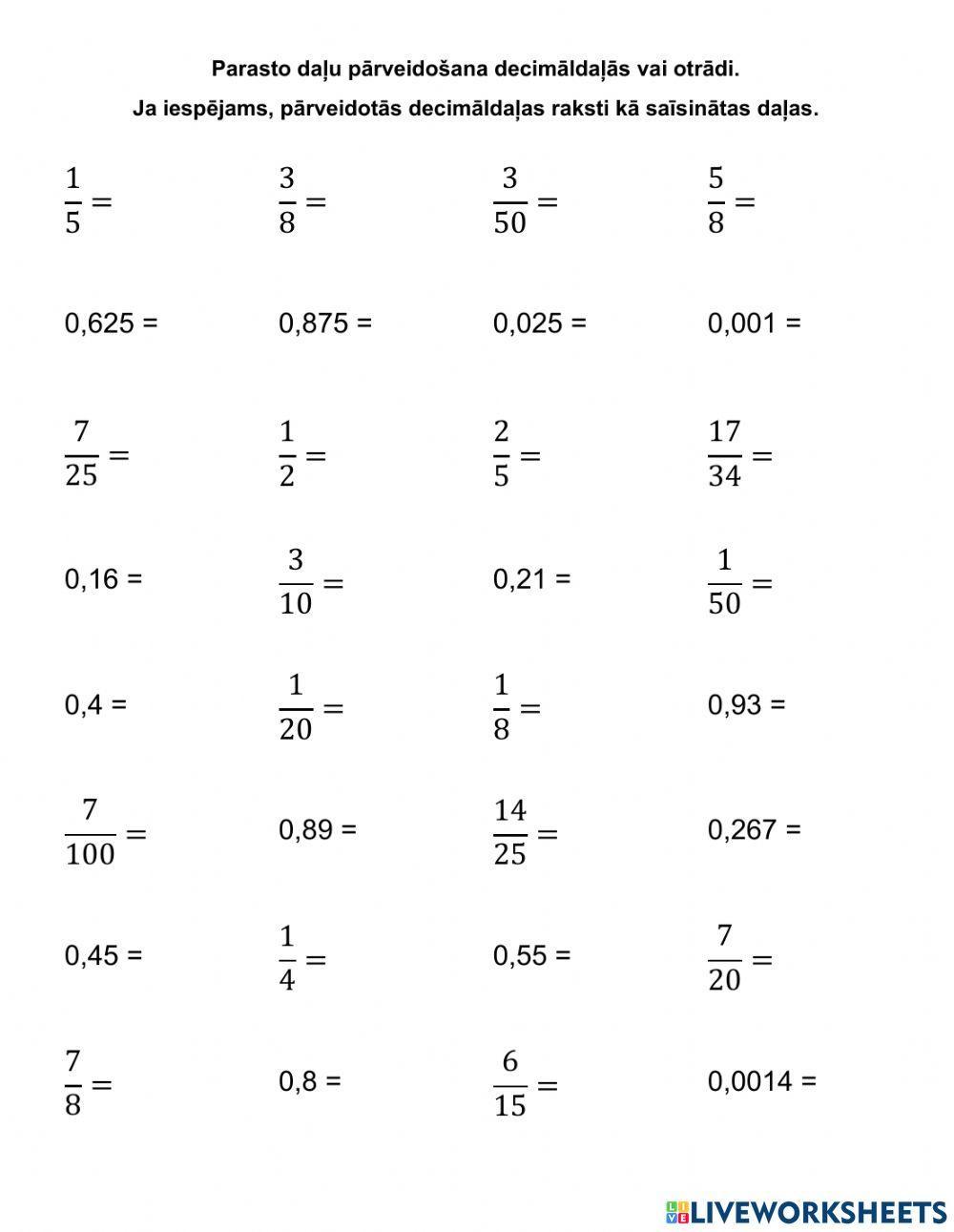Decimāldaļas un daļas