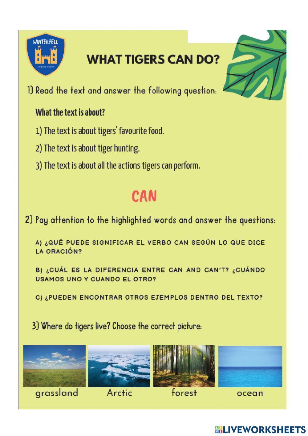 Reading: can - can't animals