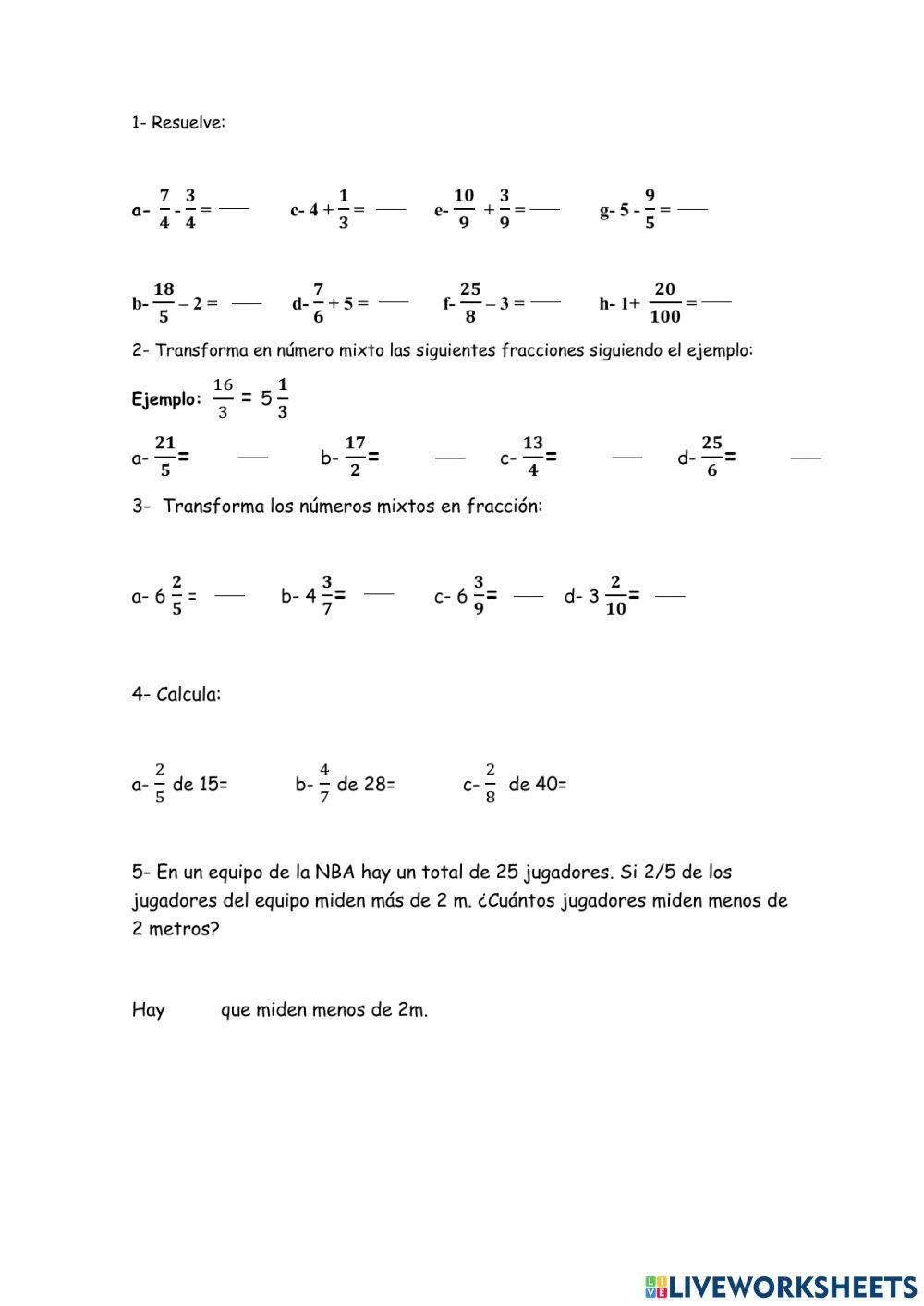 Operaciones con fracciones