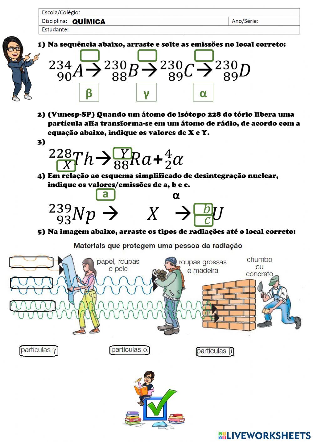 Emissões radioativas - alfa, beta e gama.